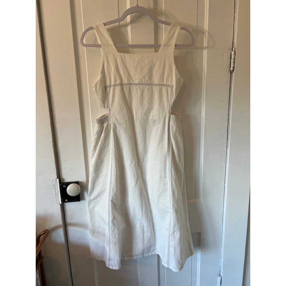 Huul cotton canvas white dress with hip cut outs midi summer a line casual